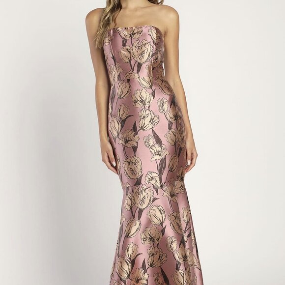 NWT Lulus Gowning Around Mauve Floral Jacquard Strapless Maxi Dress - Picture 3 of 9